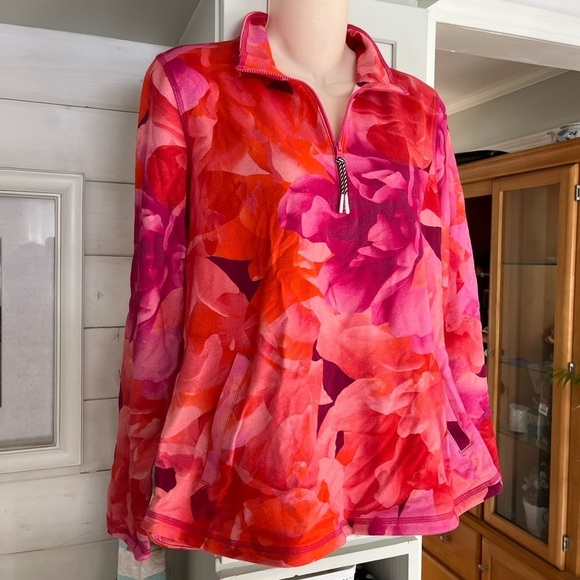 NWT Talbots Vibrant Floral Pink and Orange Quarter-Zip Pullover Medium - Picture 6 of 15